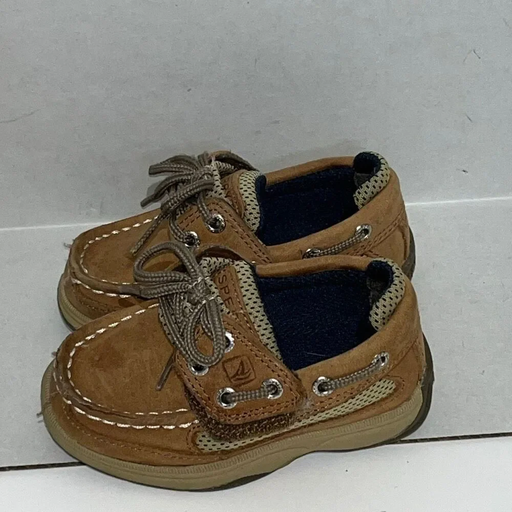Sperry Youth Brown Leather Lace Up Lanyard‎ Top Sider Loafer Boat Shoes Size 5